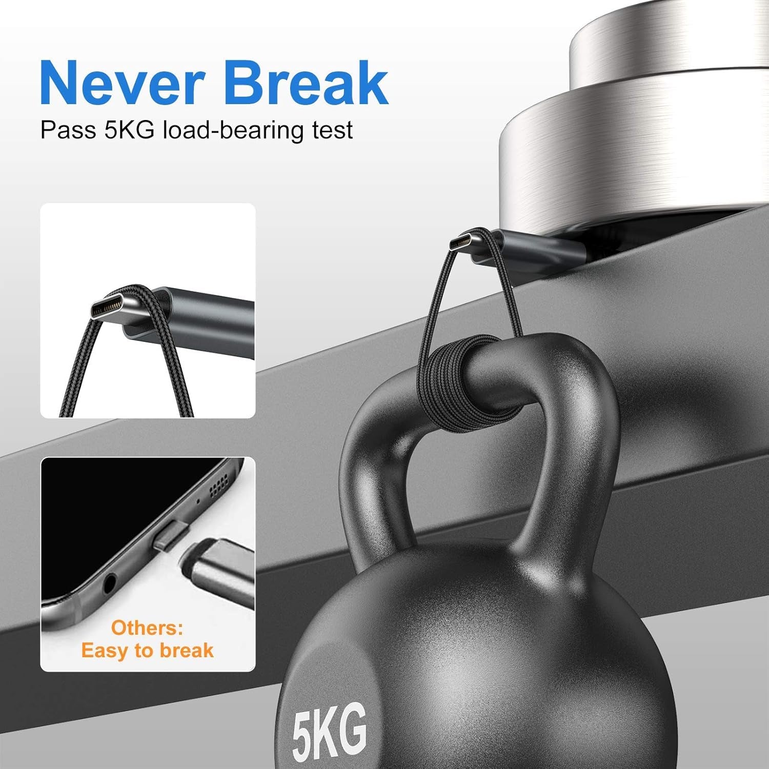 USB Type-C to a Cable 5Pack 6Ft Braided Fast Charging 3A Quick Charger Cord, 6 Foot Compatible Iphone 17/17 Pro/16E/16/15 Pro Max,Samsung Galaxy S10 S9 S8 Plus, Note 10 9 8, LG V50 V40 G8 G7(Grey)